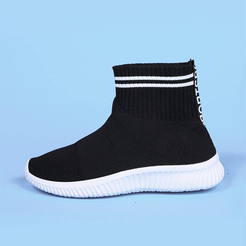 

Striped & Letter Graphic Sock Sneakers, Black