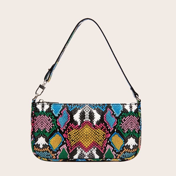 

Snakeskin Print Baguette Bag, Multicolor