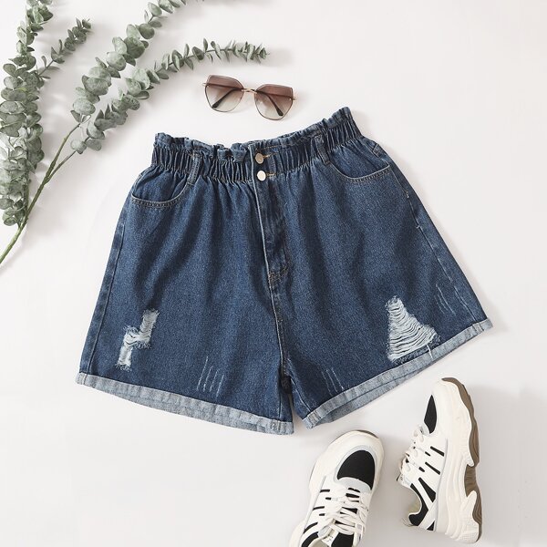 

Plus Dark Wash Ripped Denim Shorts