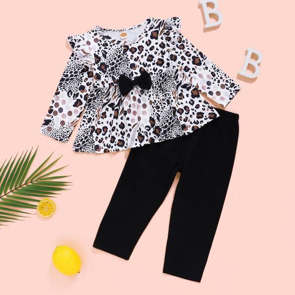 

Baby Girl Bow Front Peplum Tee & Leggings, Multicolor