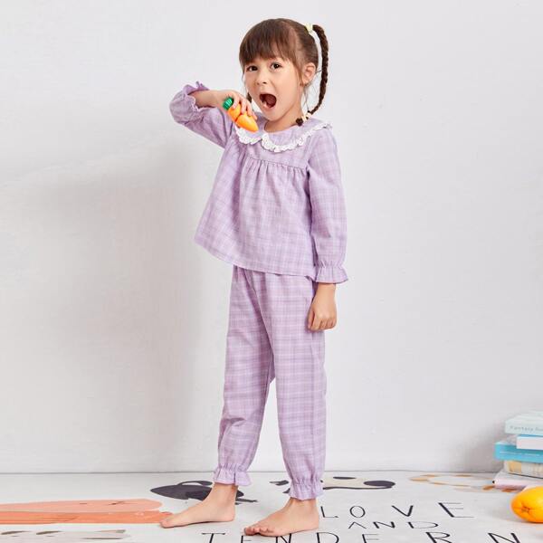 

Toddler Girls Doll Collar Plaid PJ Set, Lilac purple