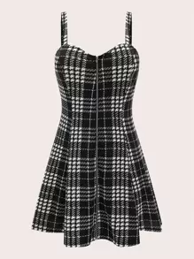 SHEIN Privé Plus Exposed Zipper Front Plaid Cami Dress - Black and White - View 1