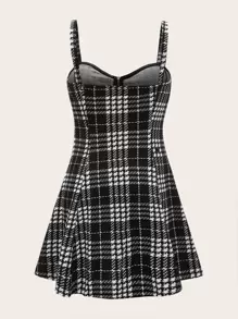 SHEIN Privé Plus Exposed Zipper Front Plaid Cami Dress - Black and White - View 2