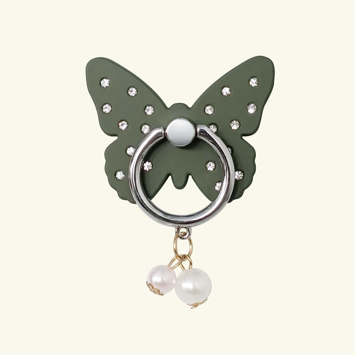 

Rhinestone Decor Butterfly Shaped Phone Ring, Dark green