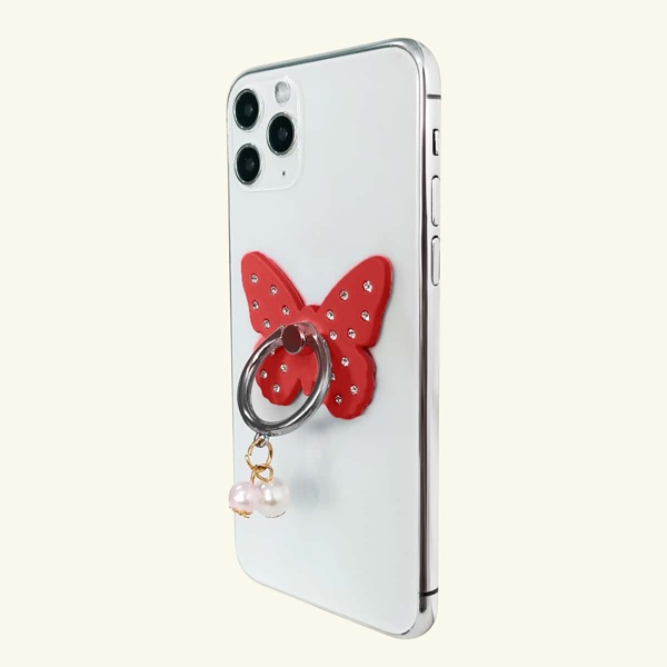 

Rhinestone Decor Butterfly Shaped Phone Ring, Red