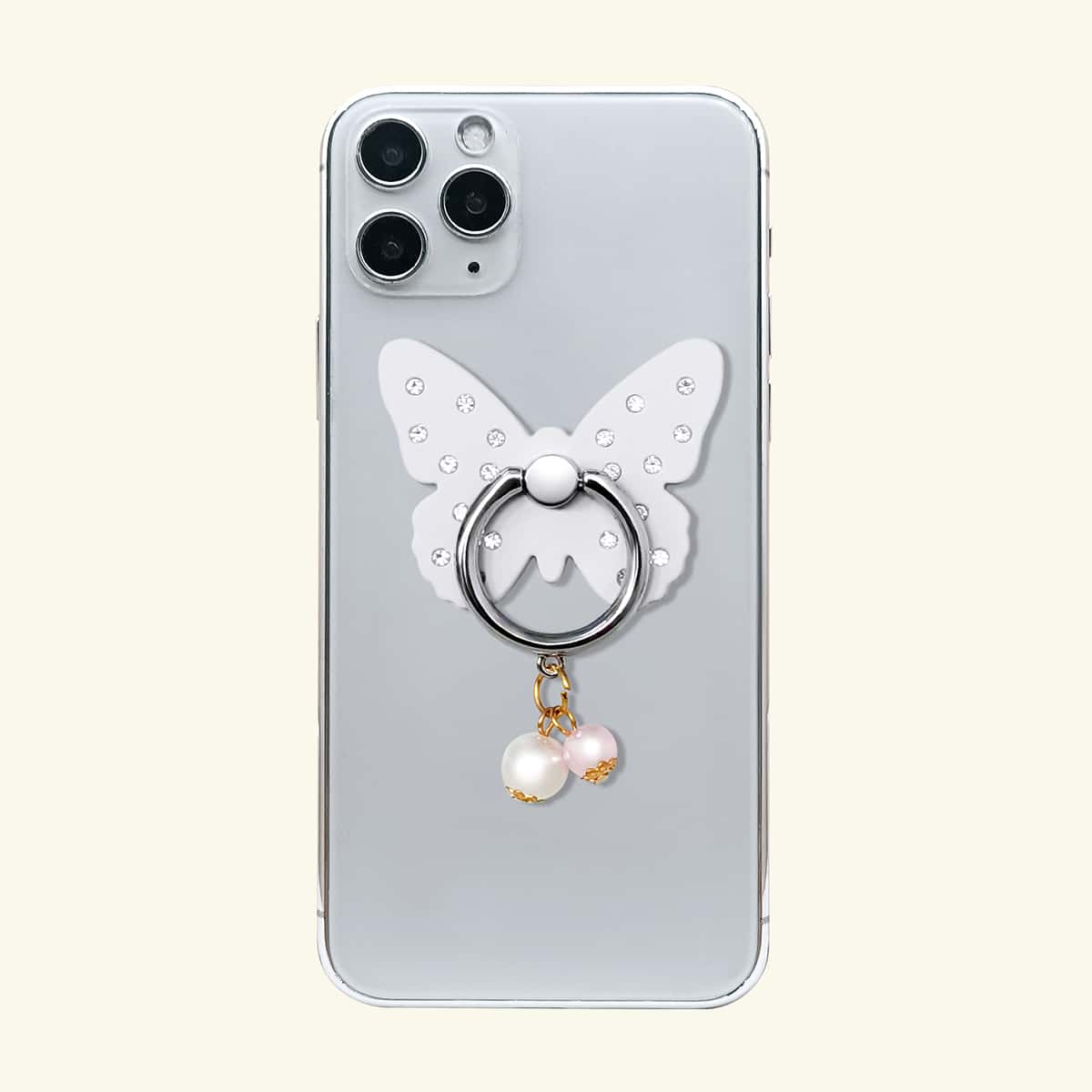 

Rhinestone Decor Butterfly Shaped Phone Ring, White