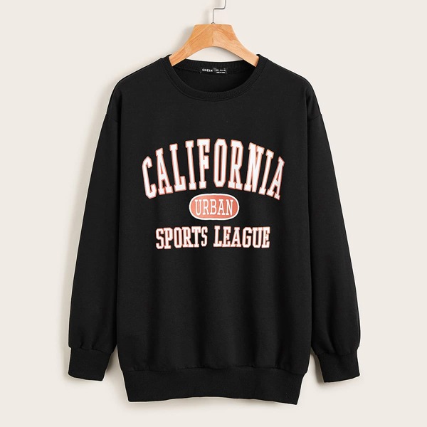 

Drop Shoulder Letter Graphic Pullover, Black