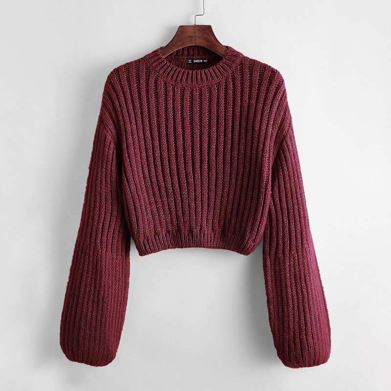 

Drop Shoulder Rib-knit Sweater, Burgundy