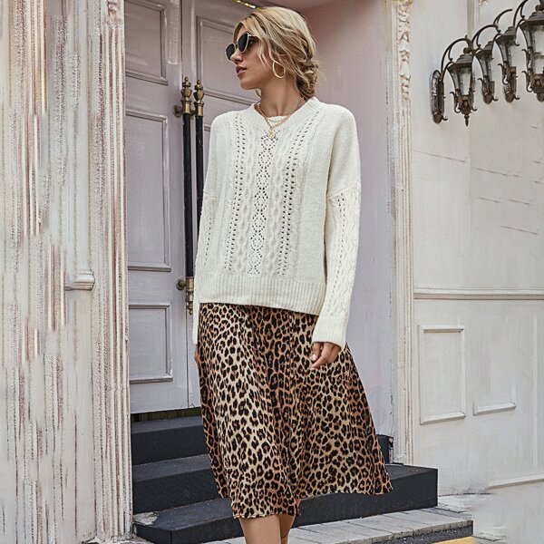 

Open Knit Drop Shoulder Sweater, Beige
