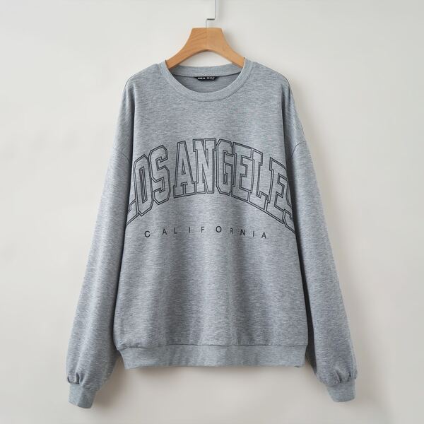 

Letter Graphic Drop Shoulder Sweatshirt, Grey
