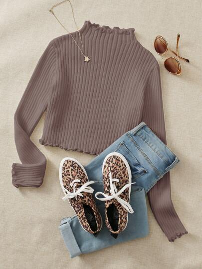 Lettuce Trim Rib-knit Sweater