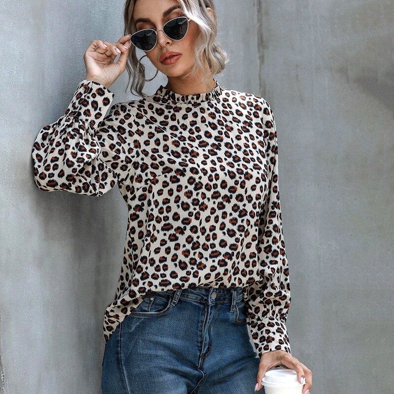 

Leopard Frill Neck Blouse, Multicolor