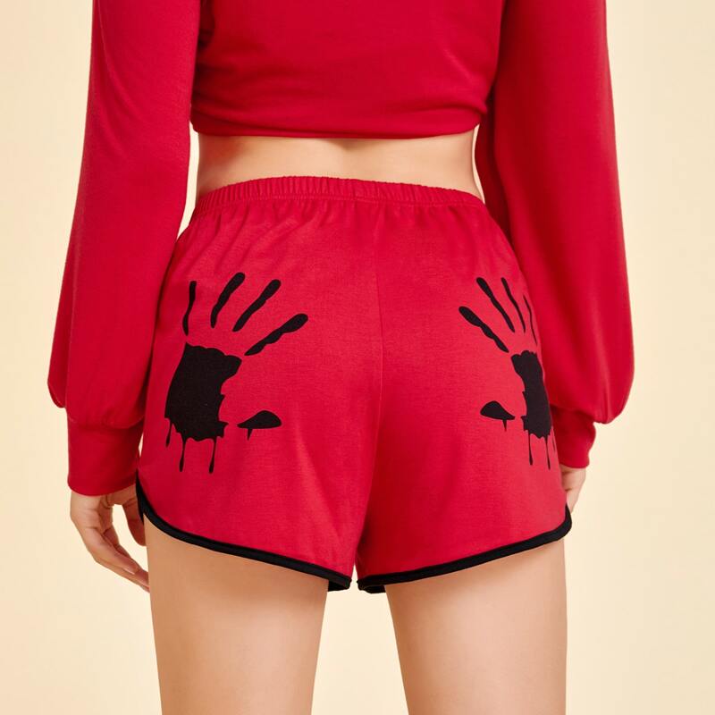 

Hand Graphic Dolphin Sleep Shorts, Red