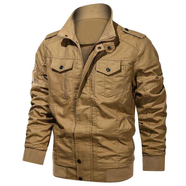 

Men Epaulet Zip Up Utility Jacket, Camel
