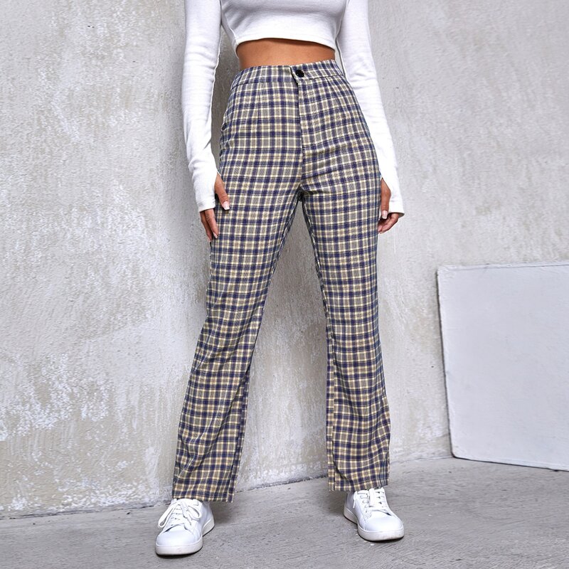 

Plaid High-Rise Straight Leg Pants, Multicolor