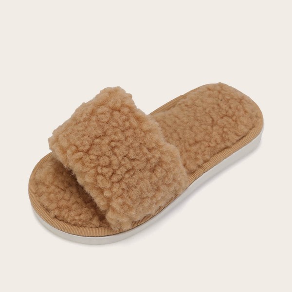 

Girls Open Toe Fluffy Slippers, Khaki