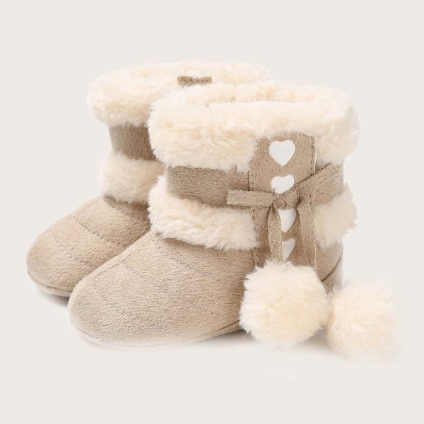 

Baby Girl Pom-pom Charm Faux Fur Lined Snow Boots, Apricot
