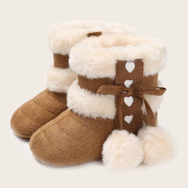 

Baby Girl Pom-pom Charm Plush Lined Snow Boots, Coffee brown