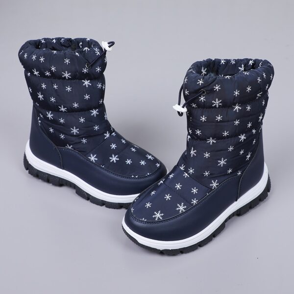 

Girls Drawstring Decor Snowflake Pattern Boots, Blue