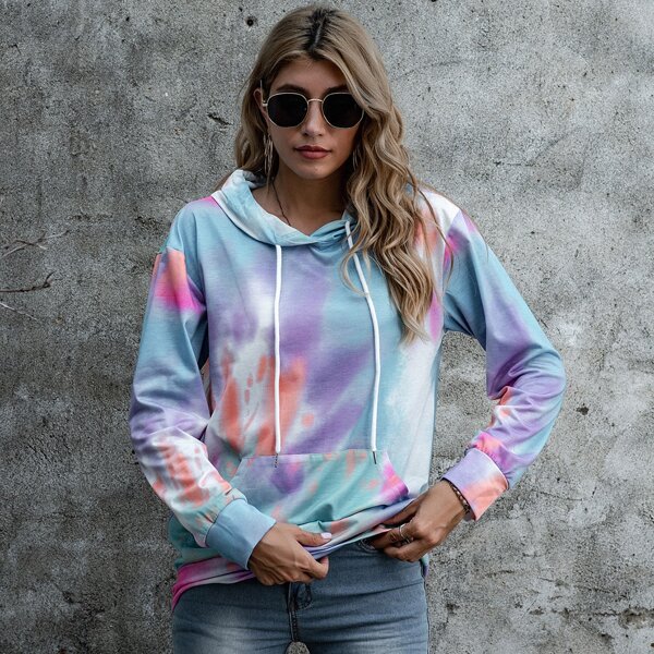 

Kangaroo Pocket Tie Dye Drawstring Hoodie, Multicolor