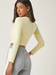 SHEIN BASICS Cotton Solid Crop Top - Yellow - View 2