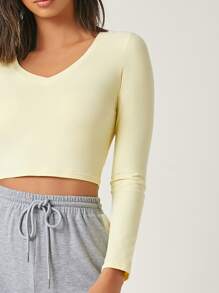 SHEIN BASICS Cotton Solid Crop Top - Yellow - View 4