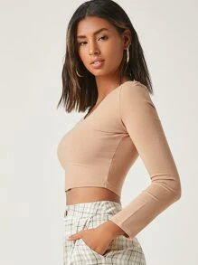 SHEIN BASICS Cotton Solid Crop Top - Apricot - View 3