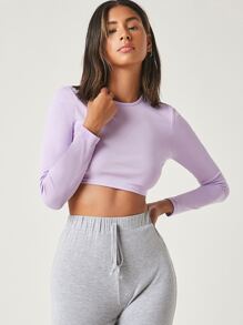 SHEIN BASICS Top crop algodón unicolor - Lila Púrpura - Ver 3
