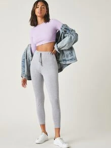 SHEIN BASICS Top crop algodón unicolor - Lila Púrpura - Ver 5