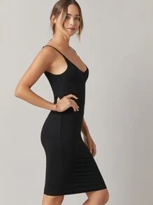 SHEIN BASICS Solid Bodycon Dress - Black - View 3