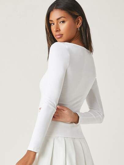 Top simple et mode, col carré, couleur unie, pour un usage quotidien et casual