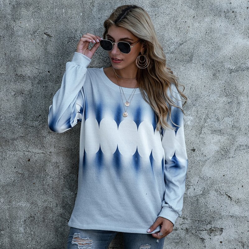 

Drop Shoulder Tie Dye & Geo Pullover, Blue and white
