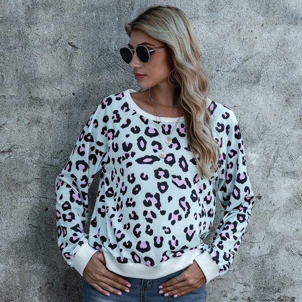 

Raglan Sleeve Leopard Pullover, Multicolor