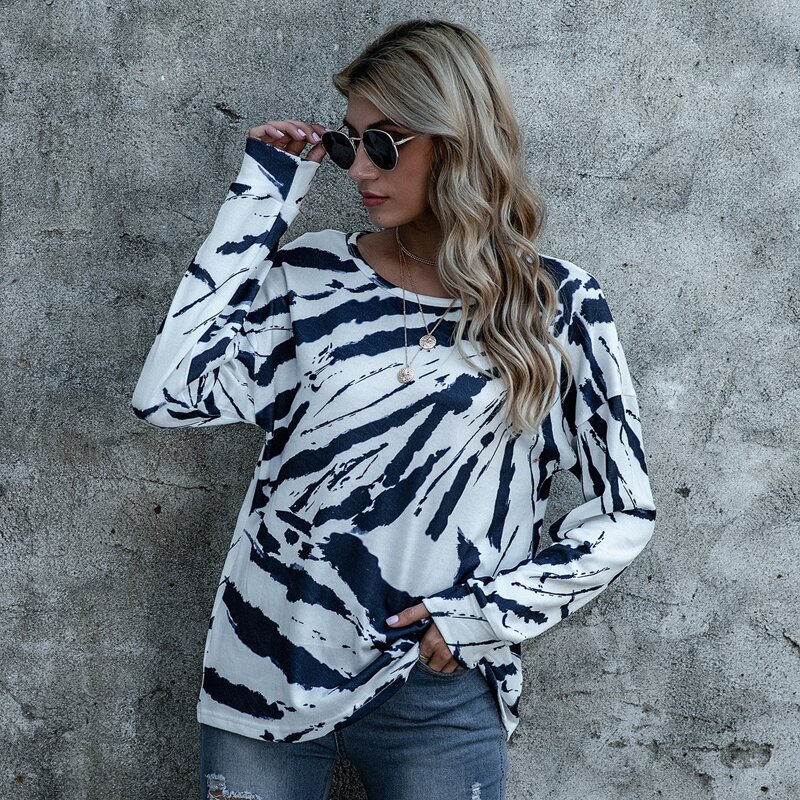 

Drop Shoulder Brush Stroke Print Tee, Blue and white