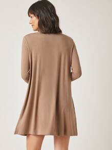 SHEIN BASICS Mock-Neck Solid Dress - Mocha Brown - View 2