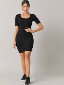 SHEIN BASICS Scoop Neck Bodycon Dress - Black - View 5