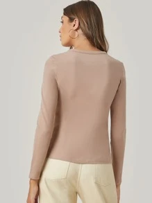 SHEIN BASICS Cotton Solid Form Fitted Tee - Apricot - View 2