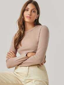 SHEIN BASICS Cotton Solid Form Fitted Tee - Apricot - View 3
