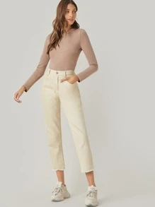 SHEIN BASICS Cotton Solid Form Fitted Tee - Apricot - View 5