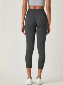 SHEIN BASICS Cotton High Waist Solid Leggings - Dark Grey - View 2