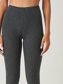 SHEIN BASICS Cotton High Waist Solid Leggings - Dark Grey - View 4