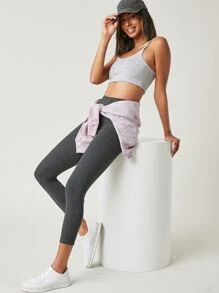 SHEIN BASICS Cotton High Waist Solid Leggings - Dark Grey - View 5