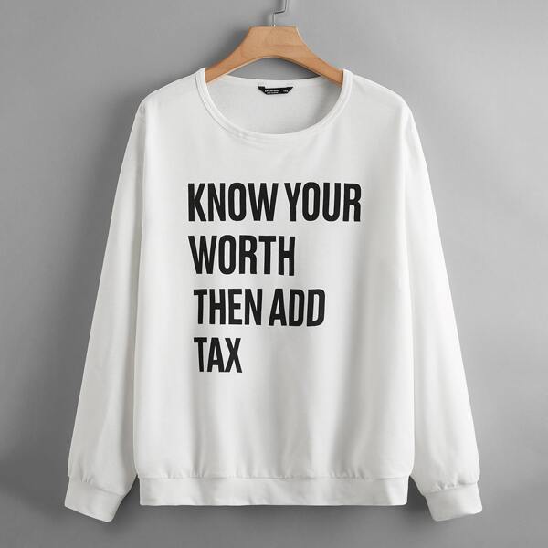 

Plus Slogan Graphic Sweatshirt, White