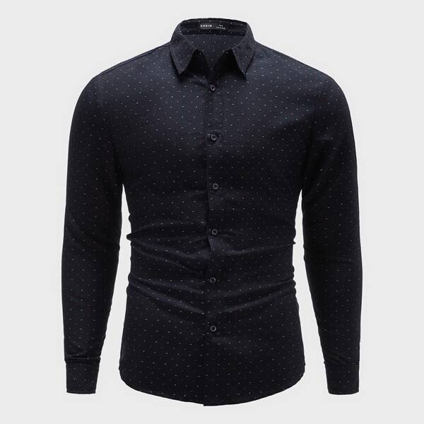 

Men All Over Print Button Front Shirt, Navy blue