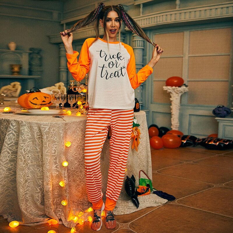 

Letter Graphic Tee & Striped Pants PJ Set, Multicolor