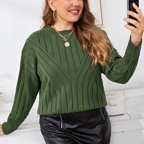 

Plus Solid Drop Shoulder Sweater, Dark green