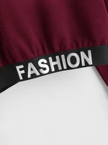 SHEIN Girls Drop Shoulder Reflective Letter Graphic Crop Hoodie - Maroon - View 4