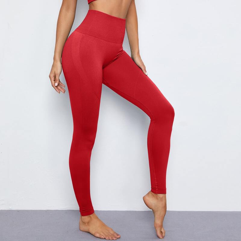 

Wide Band Waist Seamless Sports Leggings, Red