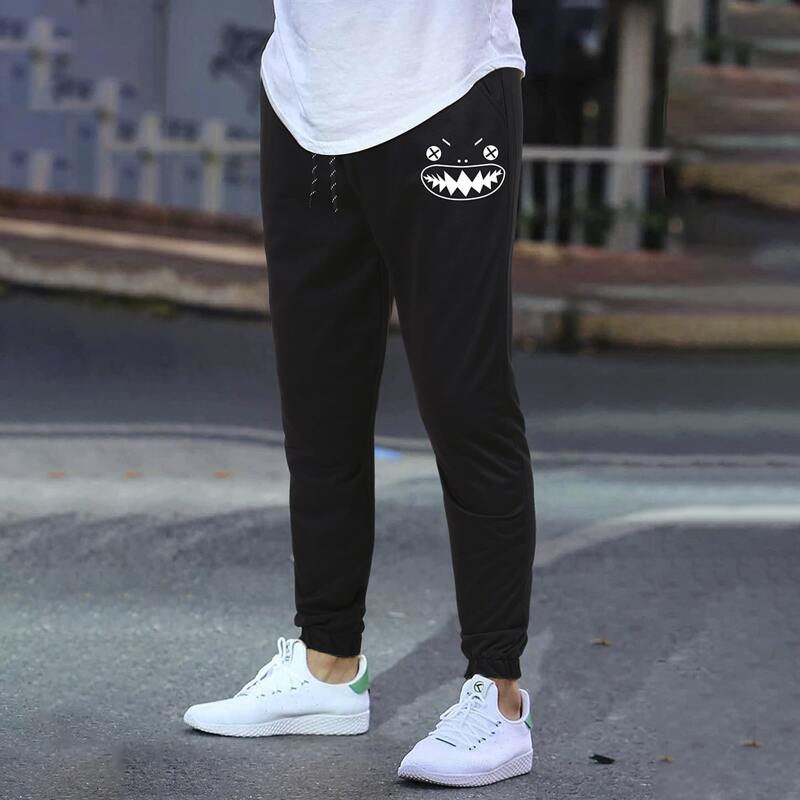 

Guys Cartoon Graphic Drawstring Pants, Black