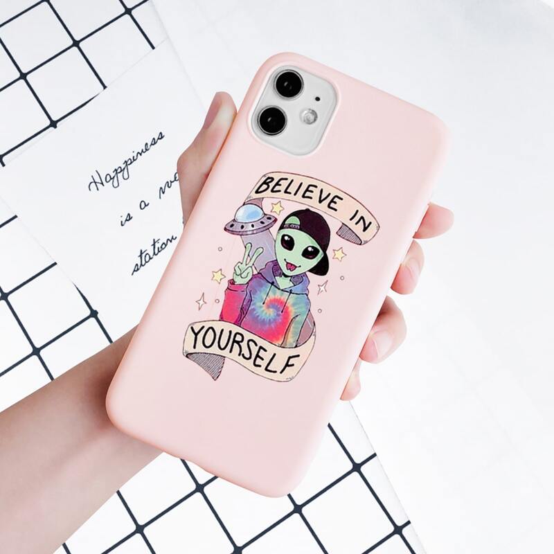 

Cartoon Alien iPhone Case, Baby pink